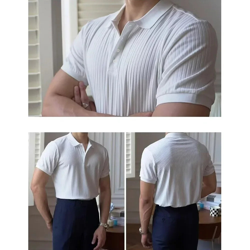 Men's Summer Short-sleeved Polo Slim Casual Sportswear Hundred Stretch Buttons Korean Fashion T-shirt Men's Tops VELNOR