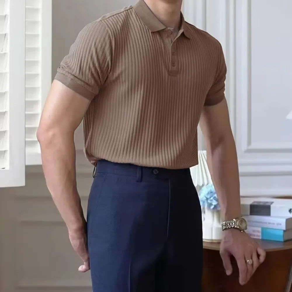 Men's Summer Short-sleeved Polo Slim Casual Sportswear Hundred Stretch Buttons Korean Fashion T-shirt Men's Tops VELNOR