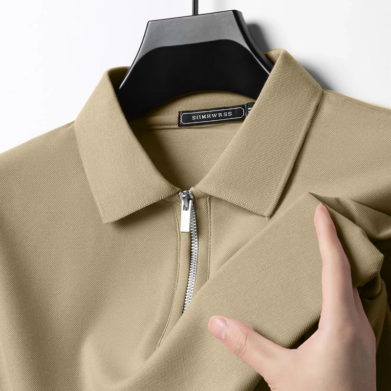 Summer New Men's Casual Slim Fit Polo Shirt Flip Collar Breathable Half Zipper Short Sleeve Top Solid Color Comfortable T-shirt VELNOR