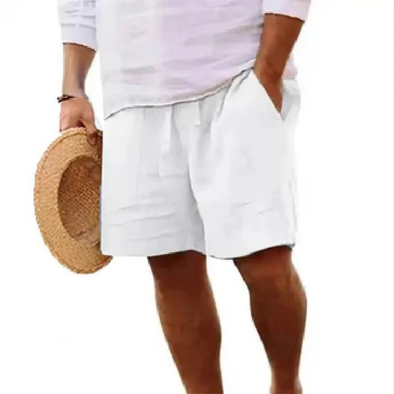 2025 New Summer New Men's Cotton Linen Breathable Shorts Hawaii Beach Pants Male Solid Color Trousers Loose Versatile Streetwear Solvane