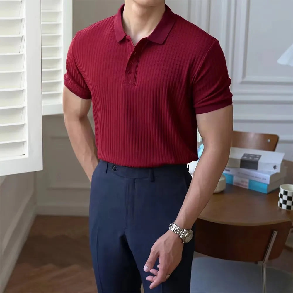 Men's Summer Short-sleeved Polo Slim Casual Sportswear Hundred Stretch Buttons Korean Fashion T-shirt Men's Tops VELNOR