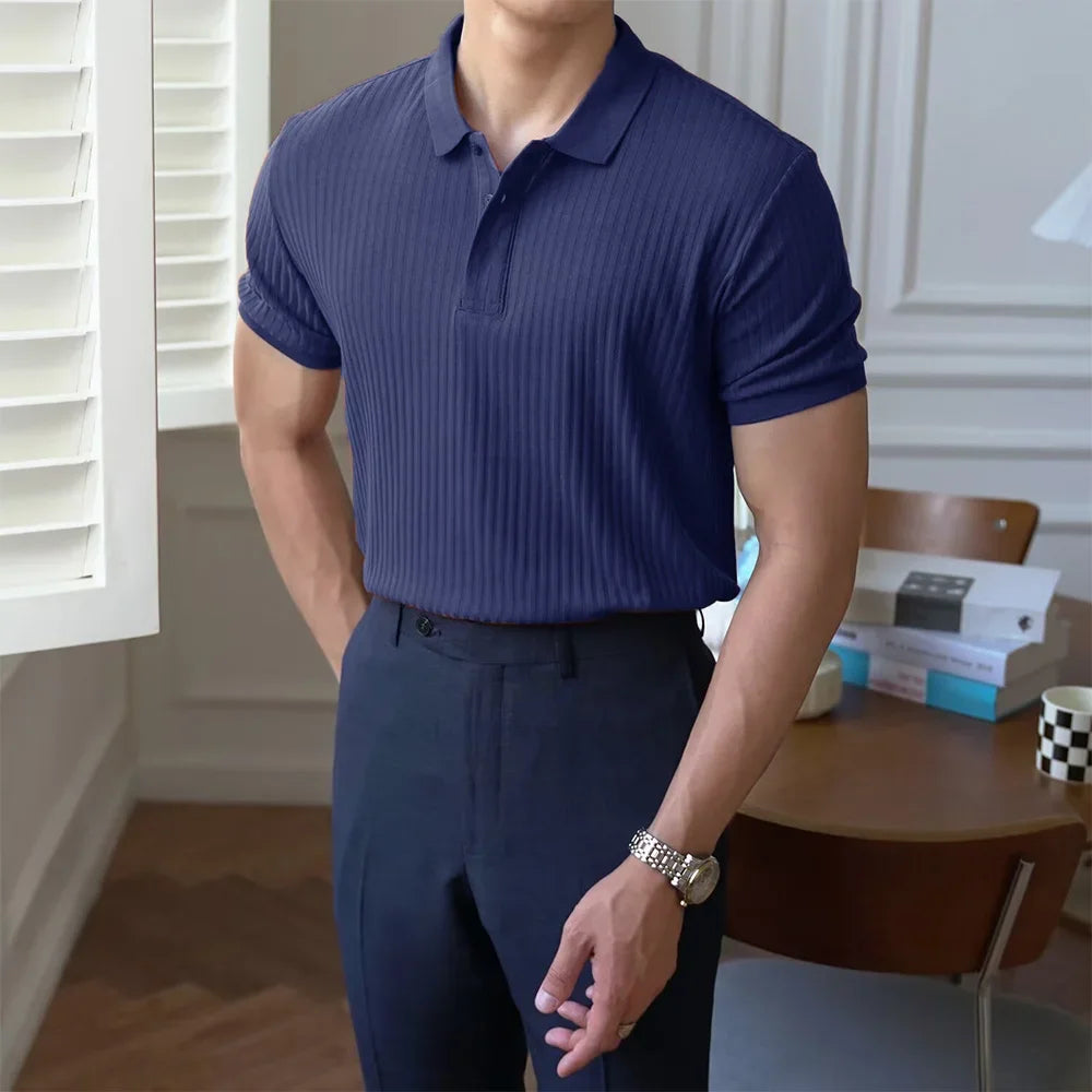 Men's Summer Short-sleeved Polo Slim Casual Sportswear Hundred Stretch Buttons Korean Fashion T-shirt Men's Tops VELNOR