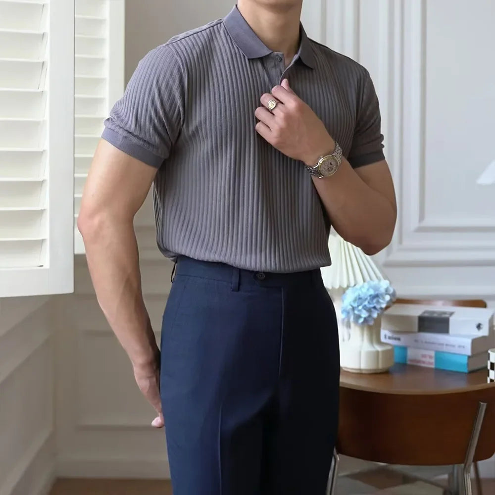 Men's Summer Short-sleeved Polo Slim Casual Sportswear Hundred Stretch Buttons Korean Fashion T-shirt Men's Tops VELNOR