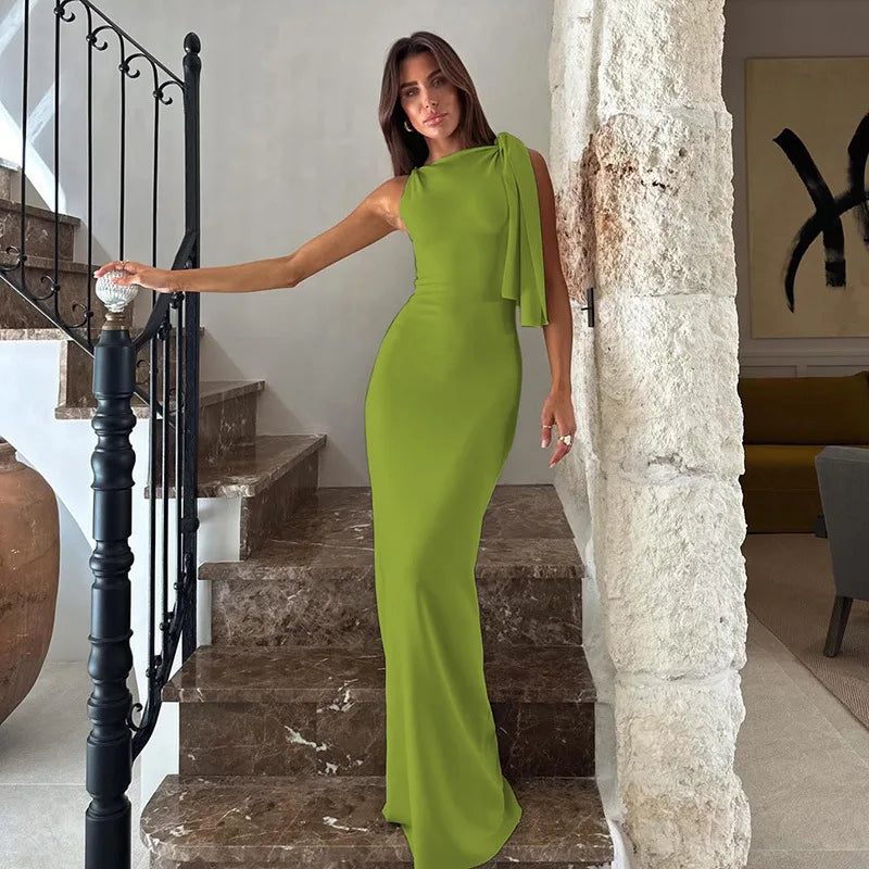 New Women Fashion Solid O-Neck Sleeveless Patchwork Sexy Bodycon Maxi Prom Dress Summer Women Clothes Party Festival Club Y2K VELNOR