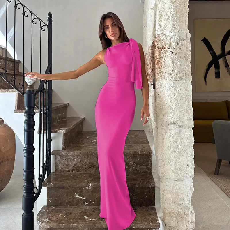 New Women Fashion Solid O-Neck Sleeveless Patchwork Sexy Bodycon Maxi Prom Dress Summer Women Clothes Party Festival Club Y2K VELNOR
