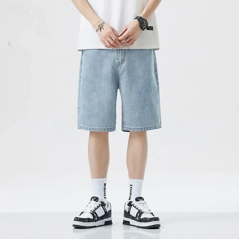 2025 Summer Classic Shorts Jeans Men Denim Pants Straight Stretch Casual Cool Thin Knee Length Blue Fashion Brand Daily Trousers Solvane