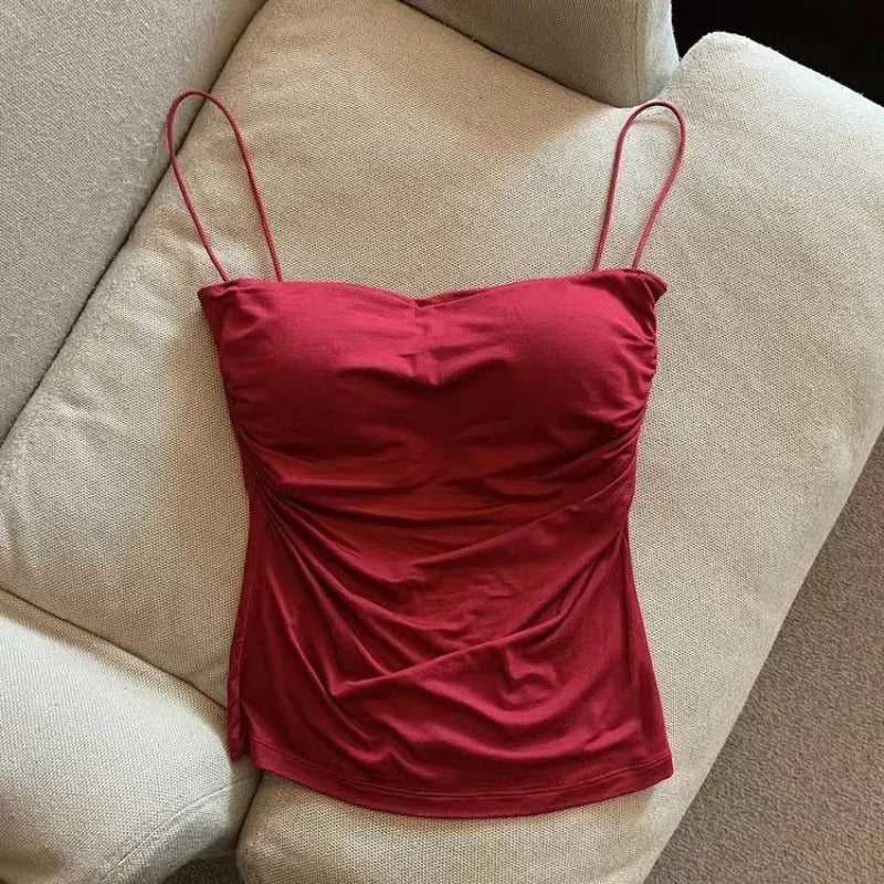 Sexy Short Top With Thin Straps Plain White Tank Top Korean Style Women's Sleeveless Top Tank Underwear Fitted Camisole VELNOR