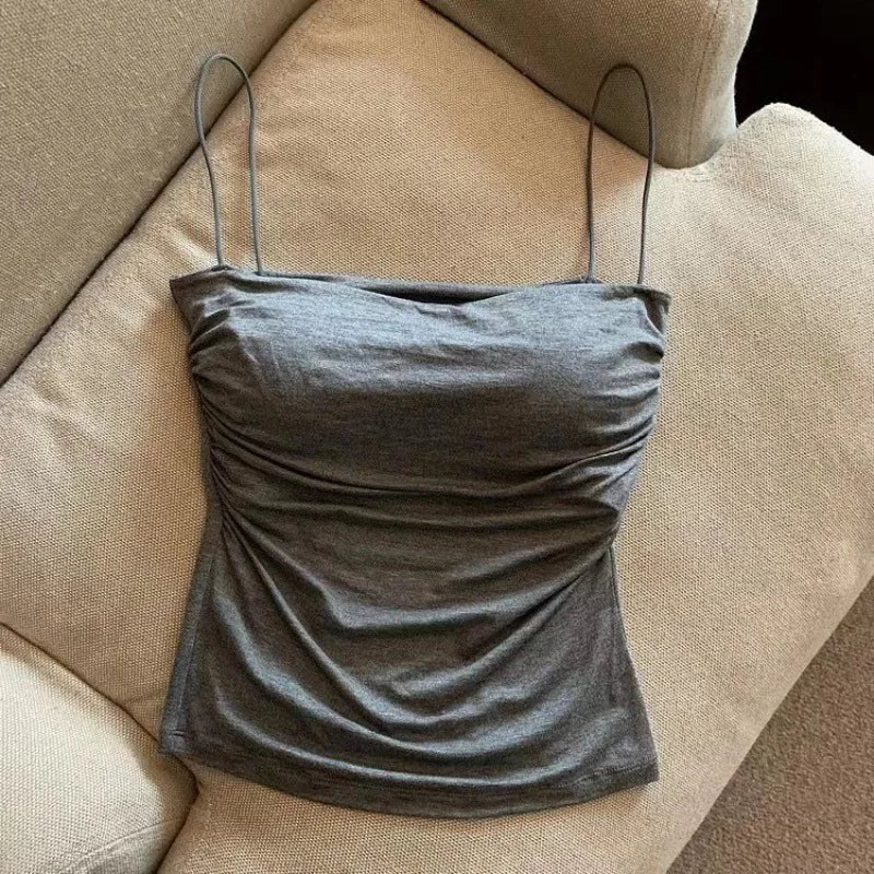 Sexy Short Top With Thin Straps Plain White Tank Top Korean Style Women's Sleeveless Top Tank Underwear Fitted Camisole VELNOR
