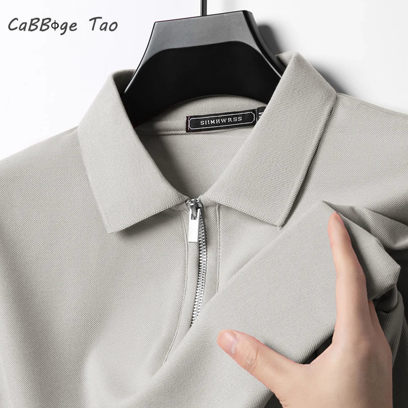 Summer New Men's Casual Slim Fit Polo Shirt Flip Collar Breathable Half Zipper Short Sleeve Top Solid Color Comfortable T-shirt VELNOR