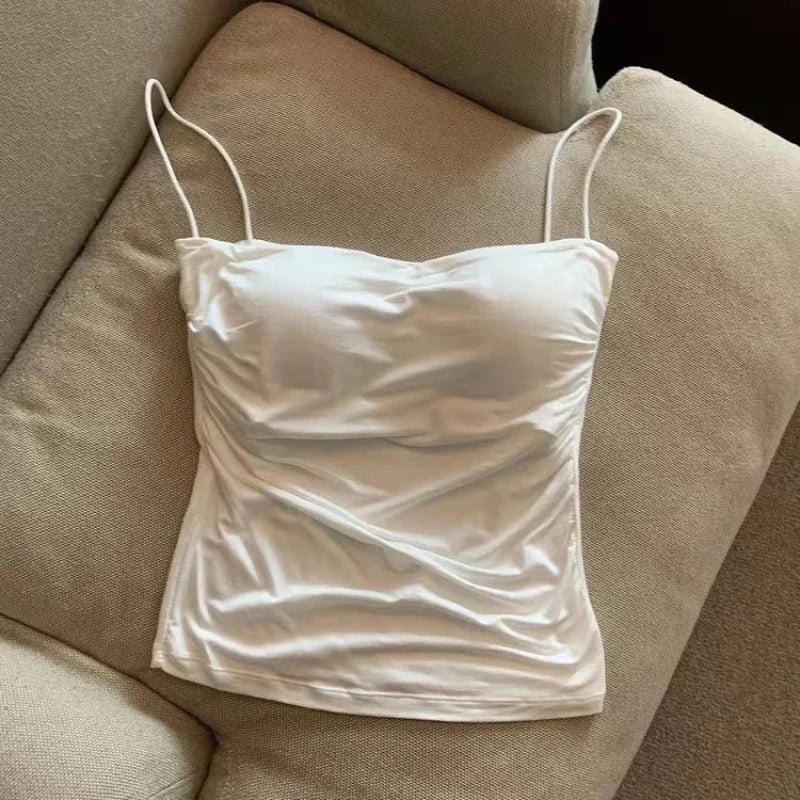 Sexy Short Top With Thin Straps Plain White Tank Top Korean Style Women's Sleeveless Top Tank Underwear Fitted Camisole VELNOR