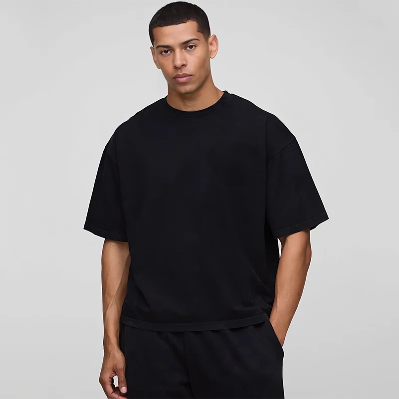 Basic Oversized Boxy Crew Neck T-shirt Mens Heavyweight 240GSM 100% Cotton Half Sleeve T-Shirts Summer Loose Sports Clothing VELNOR