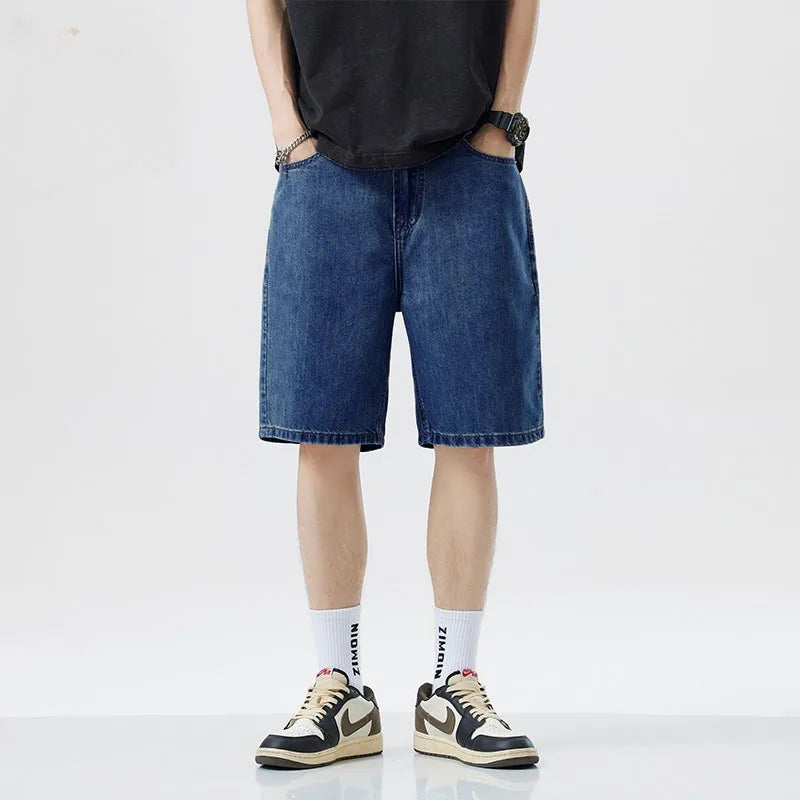 2025 Summer Classic Shorts Jeans Men Denim Pants Straight Stretch Casual Cool Thin Knee Length Blue Fashion Brand Daily Trousers Solvane