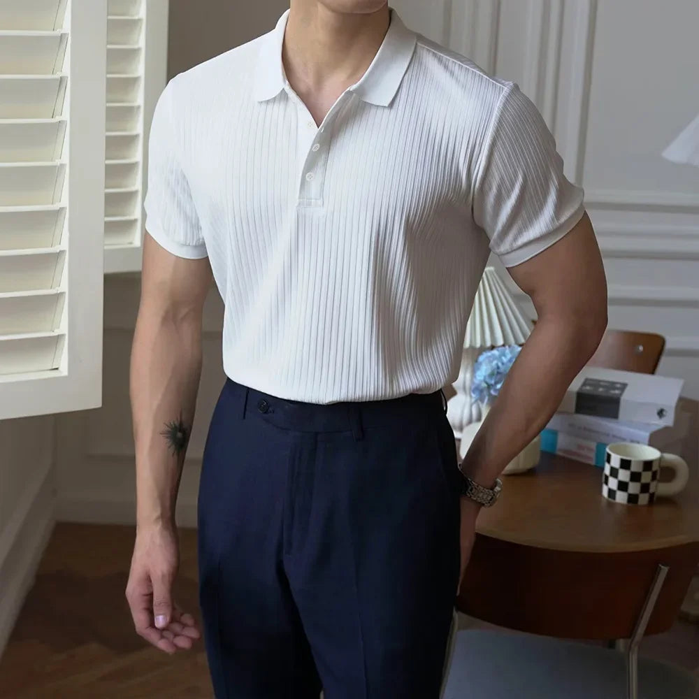 Men's Summer Short-sleeved Polo Slim Casual Sportswear Hundred Stretch Buttons Korean Fashion T-shirt Men's Tops VELNOR
