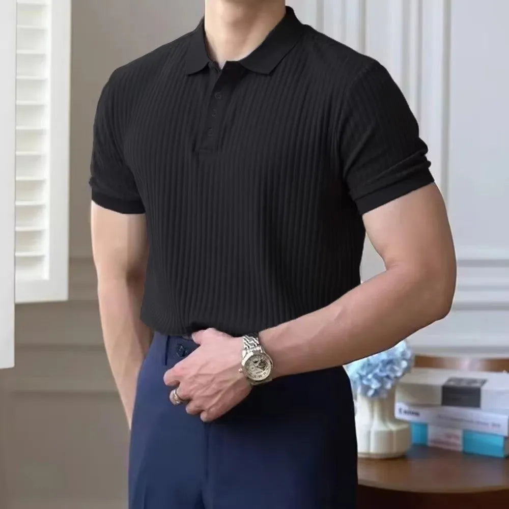 Men's Summer Short-sleeved Polo Slim Casual Sportswear Hundred Stretch Buttons Korean Fashion T-shirt Men's Tops VELNOR