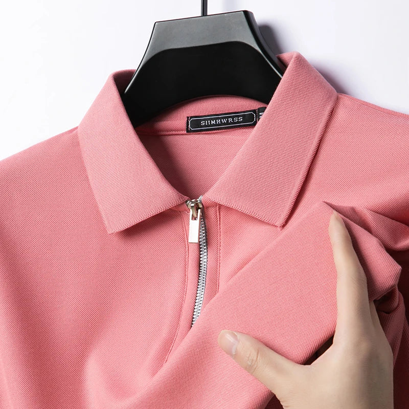 Summer New Men's Casual Slim Fit Polo Shirt Flip Collar Breathable Half Zipper Short Sleeve Top Solid Color Comfortable T-shirt VELNOR