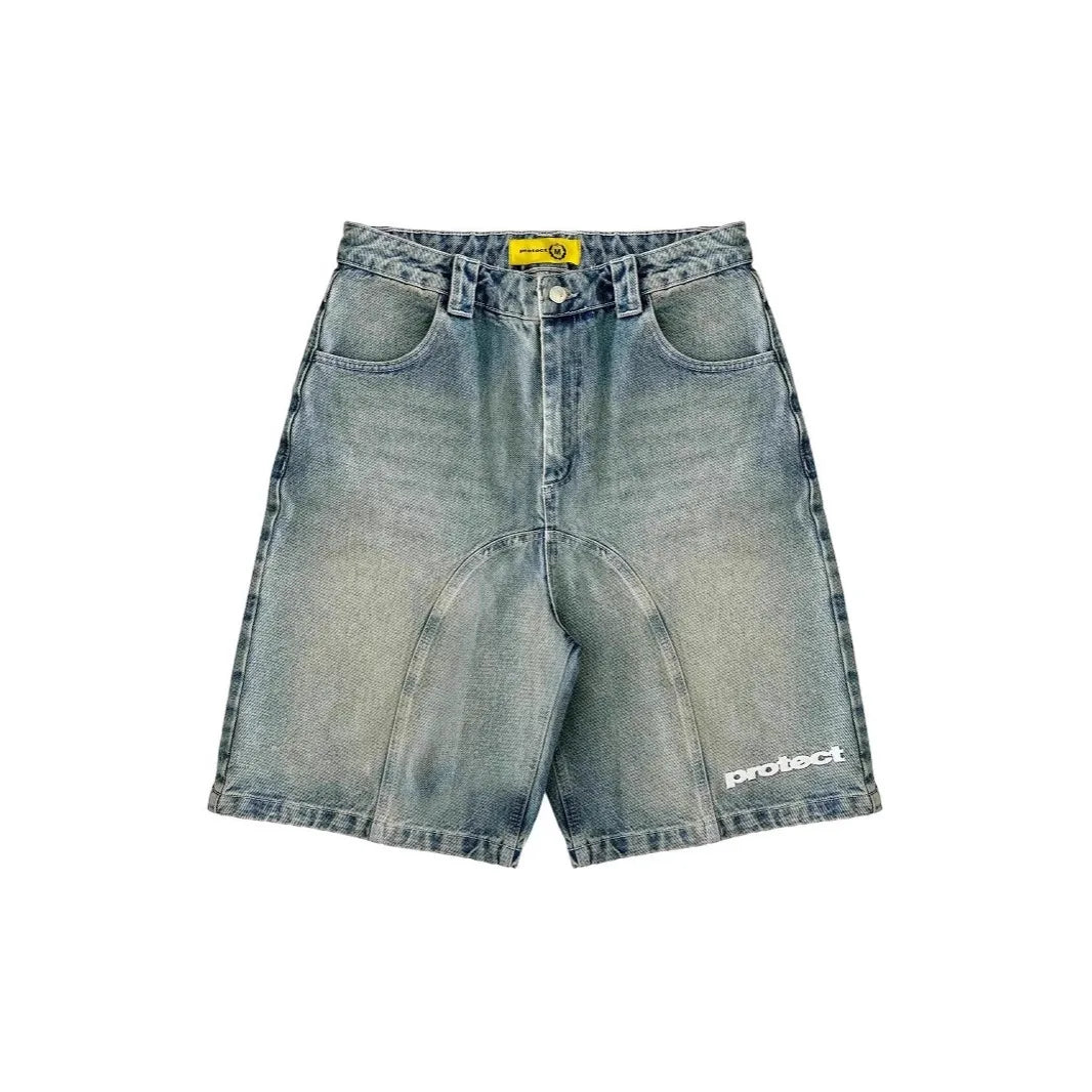 Vintage Y2k Men Women Harajuku Short Jeans Washed Embroidery American Retro Man Denim shorts Summer Loose Hip Hop Streetwear Solvane