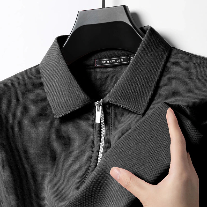 Summer New Men's Casual Slim Fit Polo Shirt Flip Collar Breathable Half Zipper Short Sleeve Top Solid Color Comfortable T-shirt VELNOR