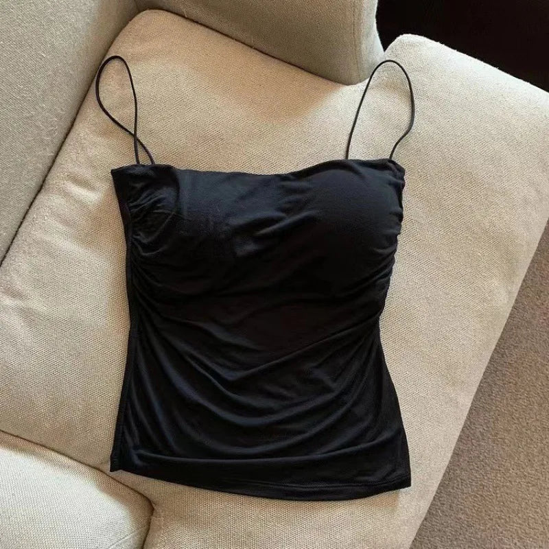 Sexy Short Top With Thin Straps Plain White Tank Top Korean Style Women's Sleeveless Top Tank Underwear Fitted Camisole VELNOR