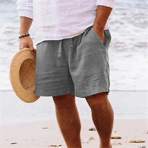 2025 New Summer New Men's Cotton Linen Breathable Shorts Hawaii Beach Pants Male Solid Color Trousers Loose Versatile Streetwear Solvane