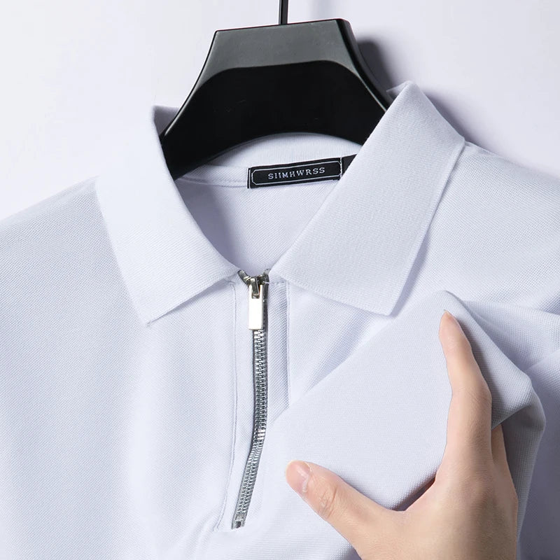 Summer New Men's Casual Slim Fit Polo Shirt Flip Collar Breathable Half Zipper Short Sleeve Top Solid Color Comfortable T-shirt VELNOR