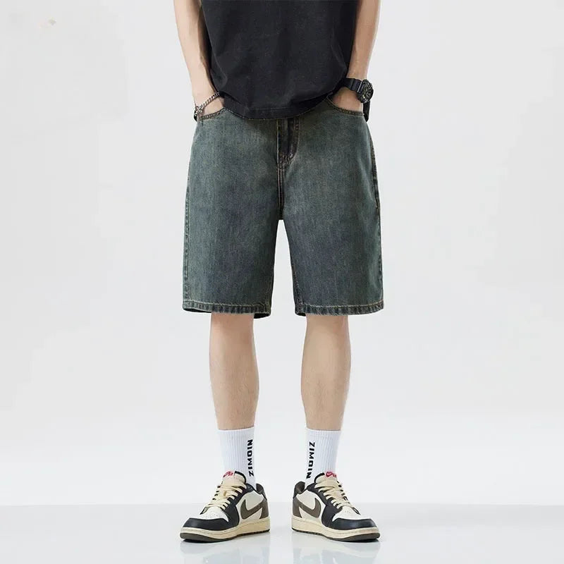 2025 Summer Classic Shorts Jeans Men Denim Pants Straight Stretch Casual Cool Thin Knee Length Blue Fashion Brand Daily Trousers Solvane