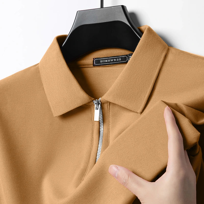 Summer New Men's Casual Slim Fit Polo Shirt Flip Collar Breathable Half Zipper Short Sleeve Top Solid Color Comfortable T-shirt VELNOR