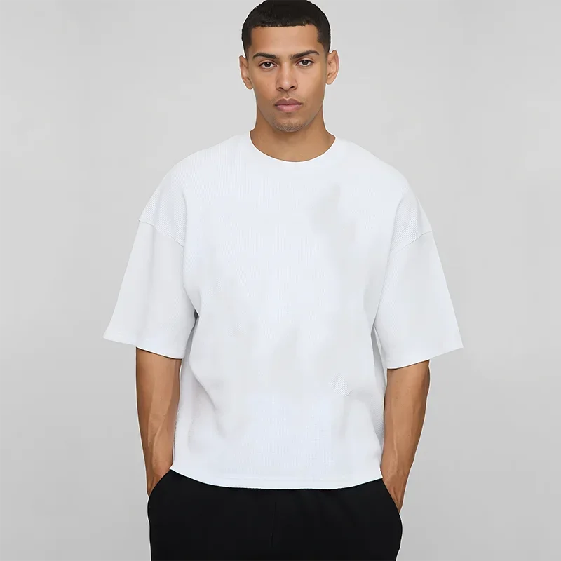 Basic Oversized Boxy Crew Neck T-shirt Mens Heavyweight 240GSM 100% Cotton Half Sleeve T-Shirts Summer Loose Sports Clothing VELNOR