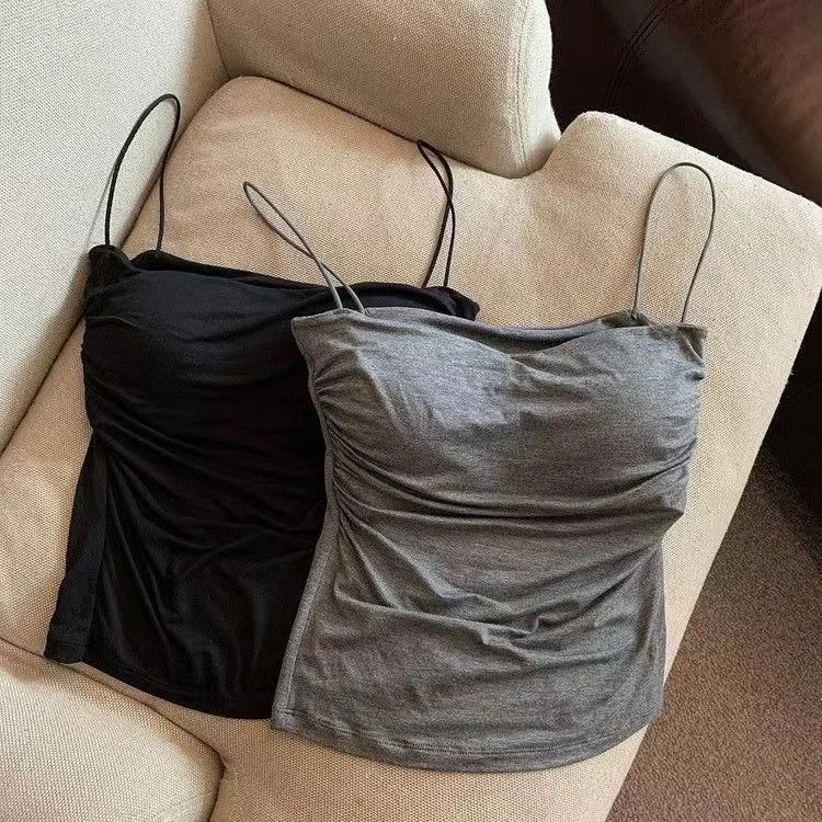 Sexy Short Top With Thin Straps Plain White Tank Top Korean Style Women's Sleeveless Top Tank Underwear Fitted Camisole VELNOR