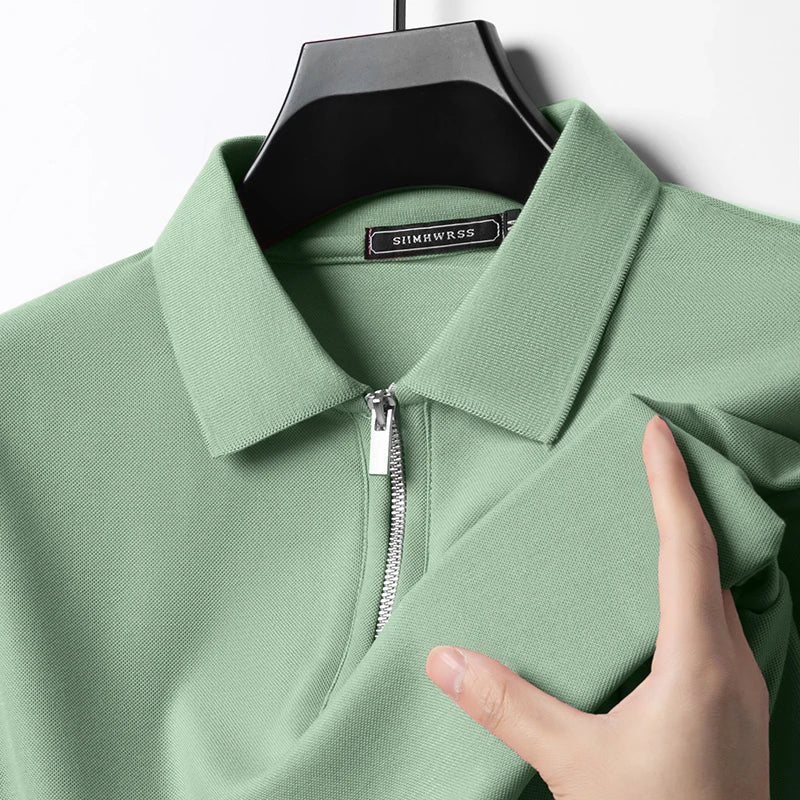 Summer New Men's Casual Slim Fit Polo Shirt Flip Collar Breathable Half Zipper Short Sleeve Top Solid Color Comfortable T-shirt VELNOR