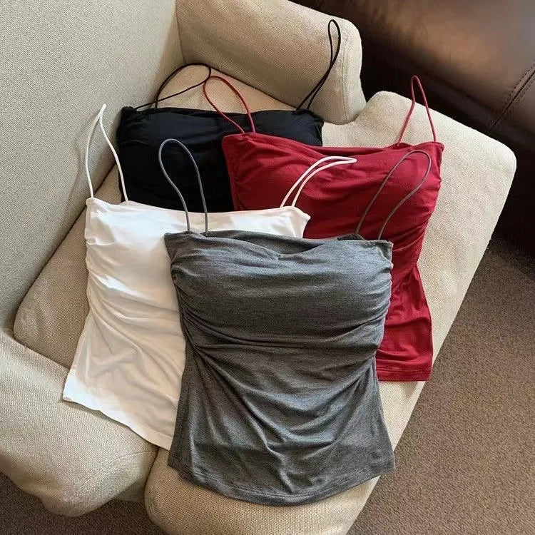 Sexy Short Top With Thin Straps Plain White Tank Top Korean Style Women's Sleeveless Top Tank Underwear Fitted Camisole VELNOR