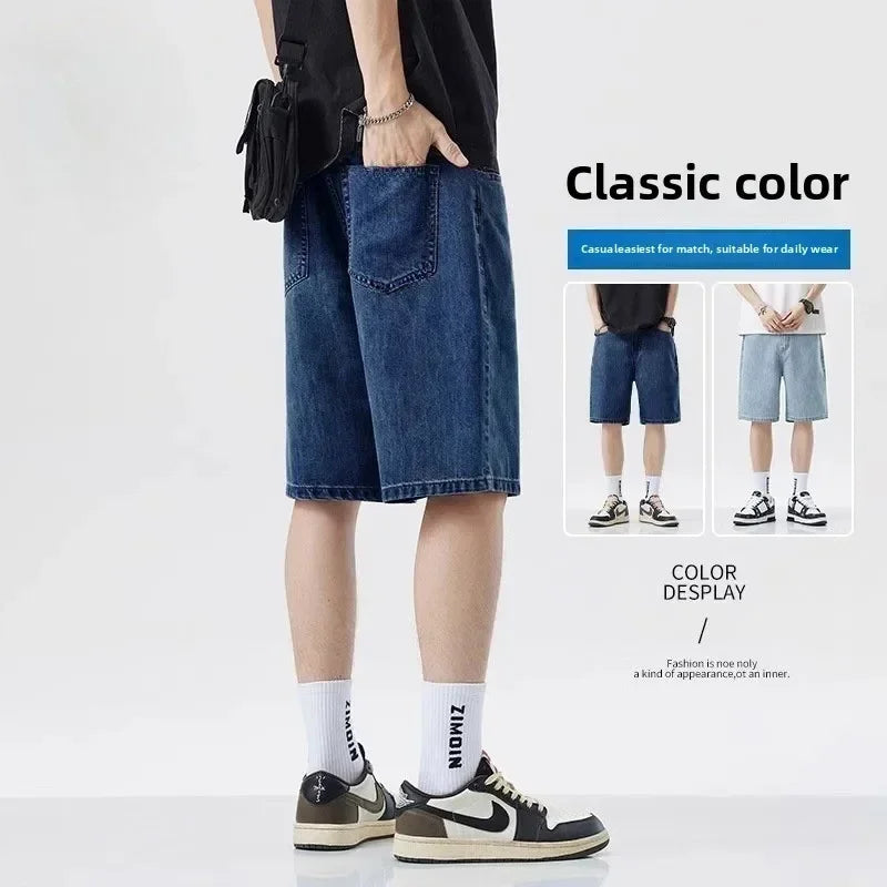 2025 Summer Classic Shorts Jeans Men Denim Pants Straight Stretch Casual Cool Thin Knee Length Blue Fashion Brand Daily Trousers Solvane