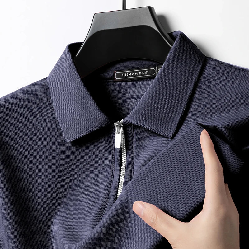 Summer New Men's Casual Slim Fit Polo Shirt Flip Collar Breathable Half Zipper Short Sleeve Top Solid Color Comfortable T-shirt VELNOR