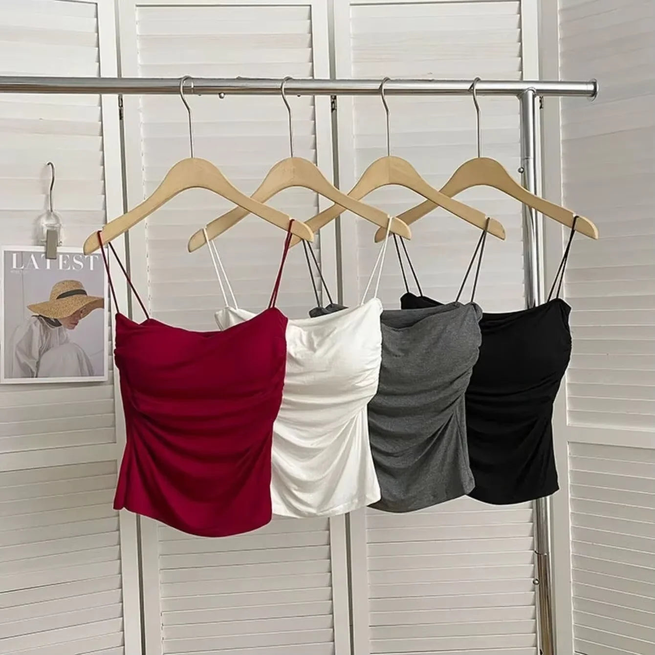 Sexy Short Top With Thin Straps Plain White Tank Top Korean Style Women's Sleeveless Top Tank Underwear Fitted Camisole VELNOR